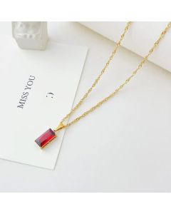 Minimalism Rectangle Plating Rhinestones Titanium Steel Pendant Necklace