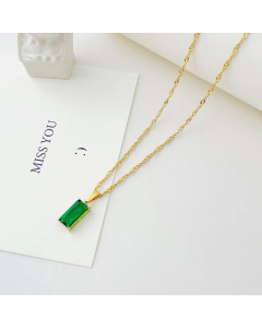 Minimalism Rectangle Plating Rhinestones Titanium Steel Pendant Necklace