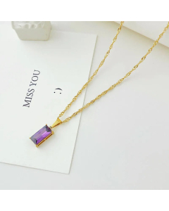 Minimalism Rectangle Plating Rhinestones Titanium Steel Pendant Necklace