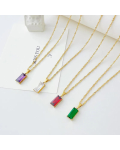 Minimalism Rectangle Plating Rhinestones Titanium Steel Pendant Necklace
