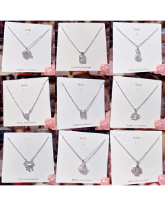 Fashion Letter Universe Purse Titanium Steel Rhinestones Inlaid Pendant Necklace
