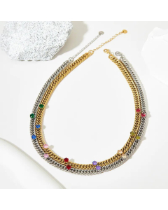 Colorful Zircon Stainless Steel Plating Zircon Necklace Colorza