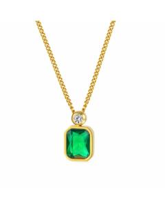 Retro Square Stainless Steel Inlay Zircon Pendant Necklace Colorza
