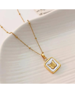 Retro Square Butterfly Pendant Necklace Titanium Steel