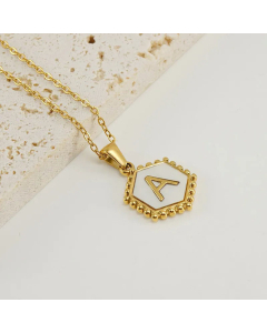 Fashion Hexagon Letter Stainless Steel Titanium Steel Plating Inlay Shell Pendant Necklace Colorza