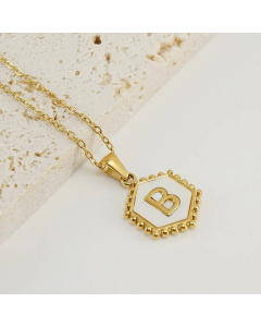 Fashion Hexagon Letter Stainless Steel Titanium Steel Plating Inlay Shell Pendant Necklace Colorza