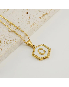Fashion Hexagon Letter Stainless Steel Titanium Steel Plating Inlay Shell Pendant Necklace Colorza
