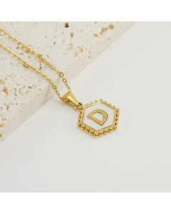 Fashion Hexagon Letter Stainless Steel Titanium Steel Plating Inlay Shell Pendant Necklace Colorza