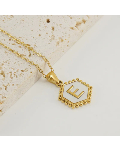 Fashion Hexagon Letter Stainless Steel Titanium Steel Plating Inlay Shell Pendant Necklace Colorza