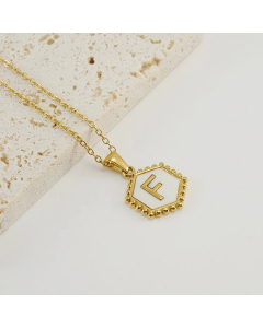 Fashion Hexagon Letter Stainless Steel Titanium Steel Plating Inlay Shell Pendant Necklace Colorza