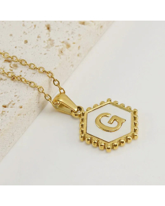 Fashion Hexagon Letter Stainless Steel Titanium Steel Plating Inlay Shell Pendant Necklace Colorza