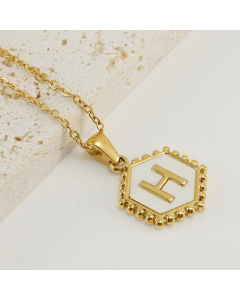 Fashion Hexagon Letter Stainless Steel Titanium Steel Plating Inlay Shell Pendant Necklace Colorza