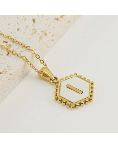Fashion Hexagon Letter Stainless Steel Titanium Steel Plating Inlay Shell Pendant Necklace Colorza