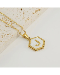 Fashion Hexagon Letter Stainless Steel Titanium Steel Plating Inlay Shell Pendant Necklace Colorza