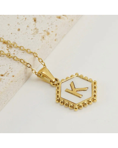 Fashion Hexagon Letter Stainless Steel Titanium Steel Plating Inlay Shell Pendant Necklace Colorza