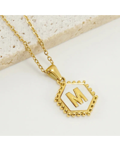 Fashion Hexagon Letter Stainless Steel Titanium Steel Plating Inlay Shell Pendant Necklace Colorza