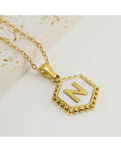 Fashion Hexagon Letter Stainless Steel Titanium Steel Plating Inlay Shell Pendant Necklace Colorza