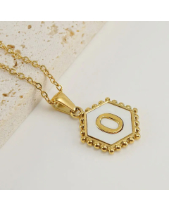 Fashion Hexagon Letter Stainless Steel Titanium Steel Plating Inlay Shell Pendant Necklace Colorza