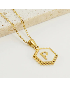 Fashion Hexagon Letter Stainless Steel Titanium Steel Plating Inlay Shell Pendant Necklace Colorza