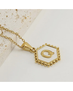 Fashion Hexagon Letter Stainless Steel Titanium Steel Plating Inlay Shell Pendant Necklace Colorza