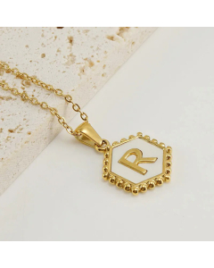 Fashion Hexagon Letter Stainless Steel Titanium Steel Plating Inlay Shell Pendant Necklace Colorza