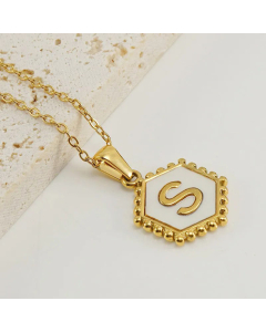Fashion Hexagon Letter Stainless Steel Titanium Steel Plating Inlay Shell Pendant Necklace Colorza