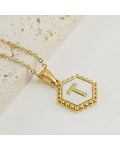 Fashion Hexagon Letter Stainless Steel Titanium Steel Plating Inlay Shell Pendant Necklace Colorza