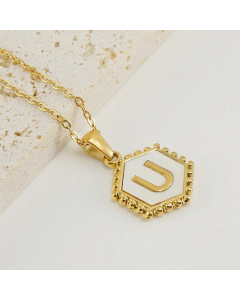 Fashion Hexagon Letter Stainless Steel Titanium Steel Plating Inlay Shell Pendant Necklace Colorza