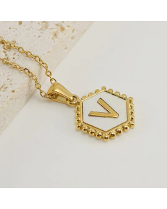 Fashion Hexagon Letter Stainless Steel Titanium Steel Plating Inlay Shell Pendant Necklace Colorza