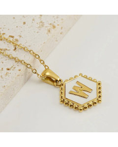 Fashion Hexagon Letter Stainless Steel Titanium Steel Plating Inlay Shell Pendant Necklace Colorza