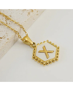 Fashion Hexagon Letter Stainless Steel Titanium Steel Plating Inlay Shell Pendant Necklace Colorza