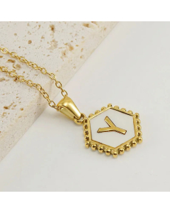 Fashion Hexagon Letter Stainless Steel Titanium Steel Plating Inlay Shell Pendant Necklace Colorza