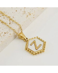 Fashion Hexagon Letter Stainless Steel Titanium Steel Plating Inlay Shell Pendant Necklace Colorza