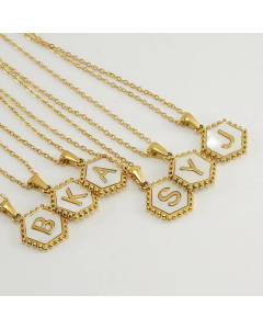 Fashion Hexagon Letter Stainless Steel Titanium Steel Plating Inlay Shell Pendant Necklace Colorza