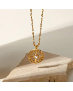 Fashion Eight Awn Star Stainless Steel Zircon Inlaid Pendant Necklace