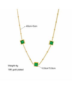 Retro Square Titanium Steel Zircon Inlaid Beads Chain Necklace 