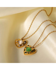 Fashion Heart Shape Pendent Stainless Steel Rhinestones Inlaid Necklace
