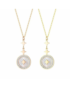 Fashion Round Titanium Steel Pendant Inlaid Zircon Necklace