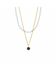 Retro Layered Round Titanium Steel Pearl Inlay Artificial Gemstones Necklaces Colorza