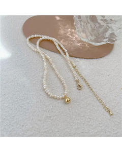 Luxurious Geometric Titanium Steel Necklace Gold Plated Pearl Chain Necklace