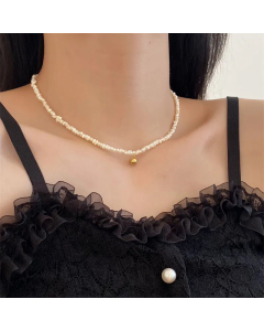 Luxurious Geometric Titanium Steel Necklace Gold Plated Pearl Chain Necklace