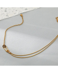 Fashion Gold Plated Rhinestones Inlaid Pin Stainless Steel Layered Necklaces Colorza