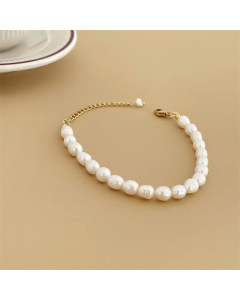 Glam Little Golden Beans Freshwater Pearl Necklace Titanium Steel Bracelet