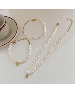 Glam Little Golden Beans Freshwater Pearl Necklace Titanium Steel Bracelet