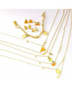 Double Chain Pastoral Pumpkin Car Watermelon Stainless Steel Pendant Necklace