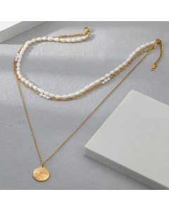 Fashion Round Devil's Eye Pendent Stainless Steel Pearl Gold Plated Layered Necklaces