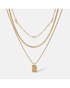 Fashion Layered Human Face Stainless Steel Pearl Gold Plated Necklaces Colorza