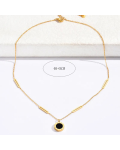 Fashion Round Letter Pendant Stainless Steel Inlay Shell Necklace Colorza