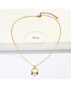 Multicolor Water Droplets Heart Shape Stainless Steel Inlay Zircon Pendant Necklace Colorza