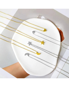 Fashion Star Moon Heart Shape Pendant Stainless Steel Necklace Colorza